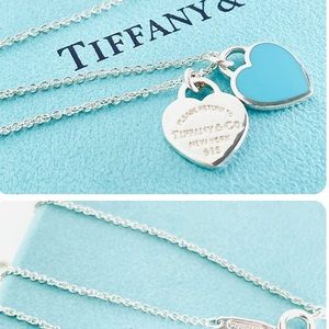 Tiffany & Co. 925 Return To Mini Heart, Blue Enamel Pendant Necklace. Free Ship.